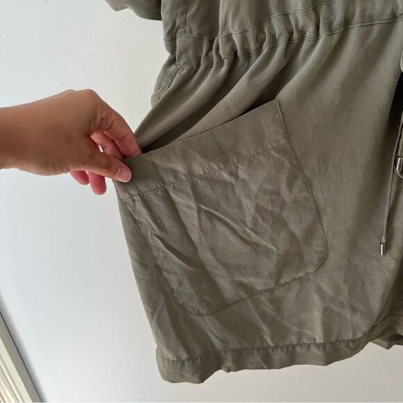Club Monaco Sage Green Cargo Drawstring Waist 3/4 Length 100% Silk Dress - Picture 6 of 10